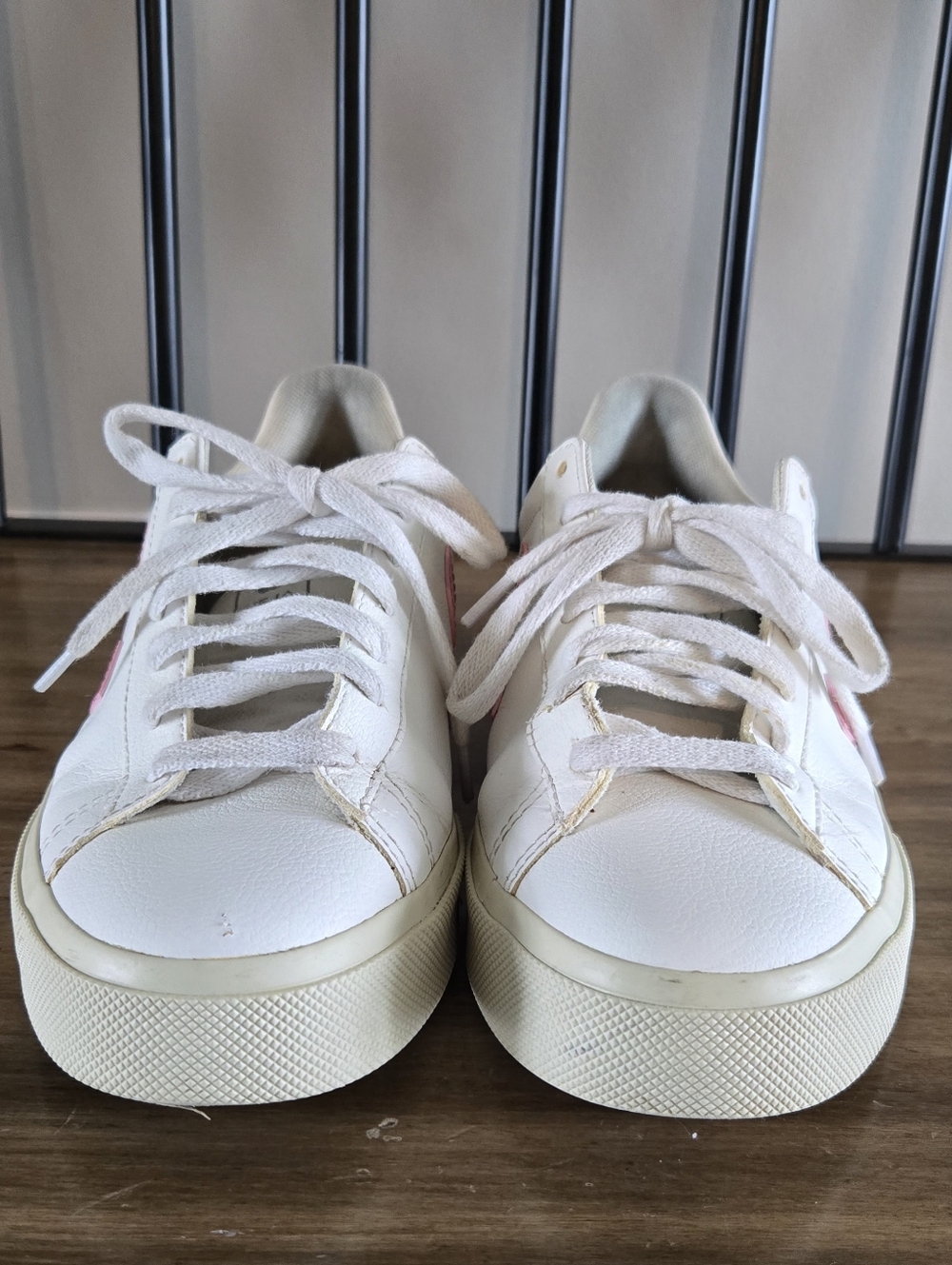 Veja Women's White Leather Campo Sneakers with Pink Accents - Picture 5 of 9